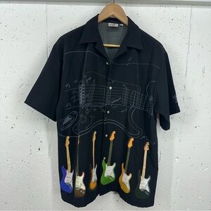 Hard Rock Men’s Size Small Black Button Down Fender Guitar Shirt